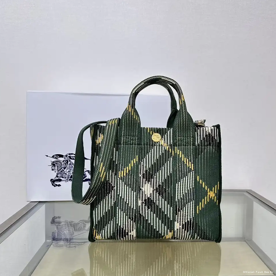 Official First Bag Ru Knitted Check Mini Tote-25*11*22CM Burberry 0209