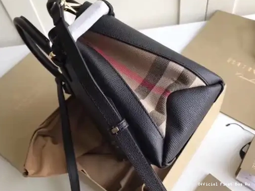 Official First Bag Ru in Leather and Small Check Banner The Burberry House 0224