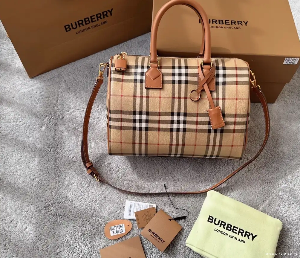 Official First Bag Ru Medium Bowling Bag-30*15*21CM Check BURBERRY 0227