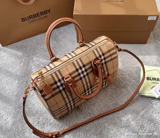 Official First Bag Ru Medium Bowling Bag-30*15*21CM Check BURBERRY 0227