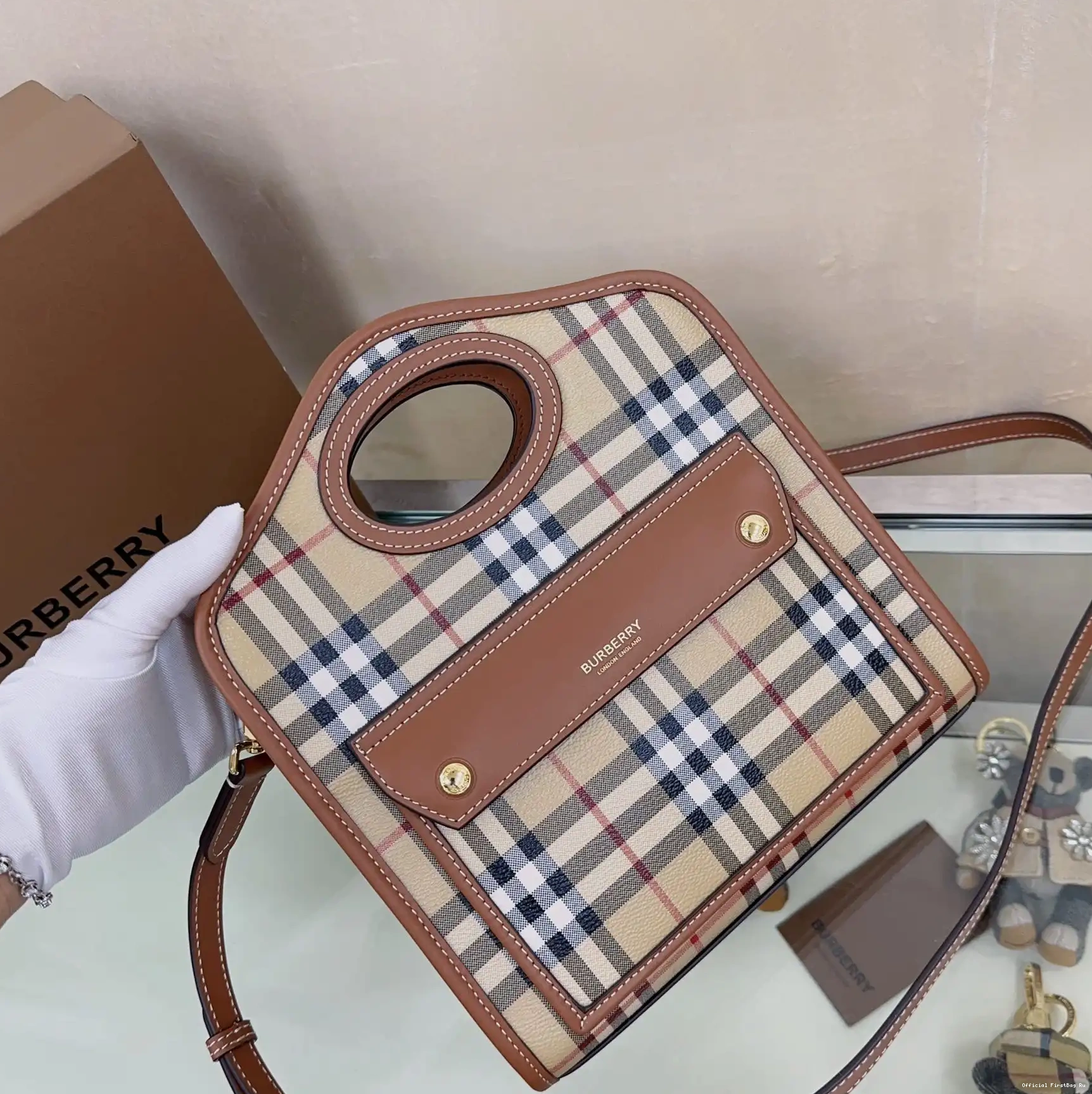 Official First Bag Ru Pocket Mini BURBERRY Bag-23*6*26.5CM 0227