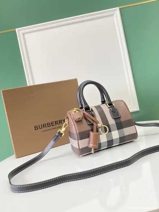 Official First Bag Ru Bowling Mini Check BURBERRY Bag-18.5*11*12CM 0221