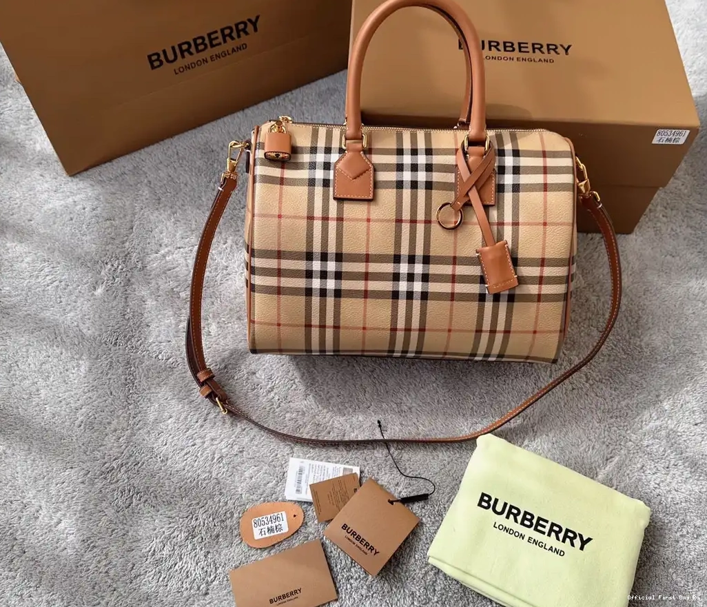 Official First Bag Ru Medium Bowling Bag-30*15*21CM Check BURBERRY 0227