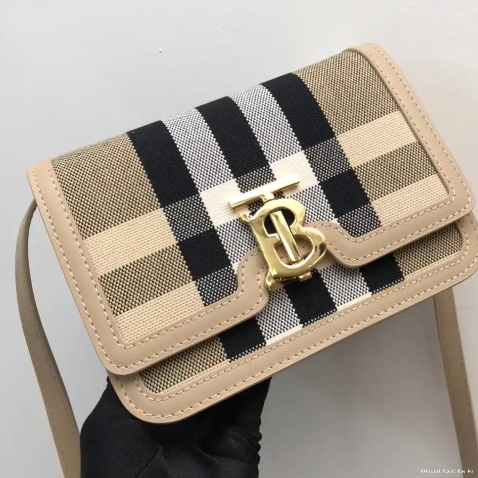 Official FirstBag Ru Leather Medium Bag TB Canvas BURBERRY and Check 0220