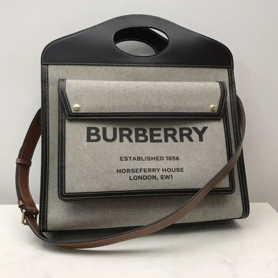 Official FirstBag Ru Leather and Pocket Tote BURBERRY Two-tone Medium Canvas 0217