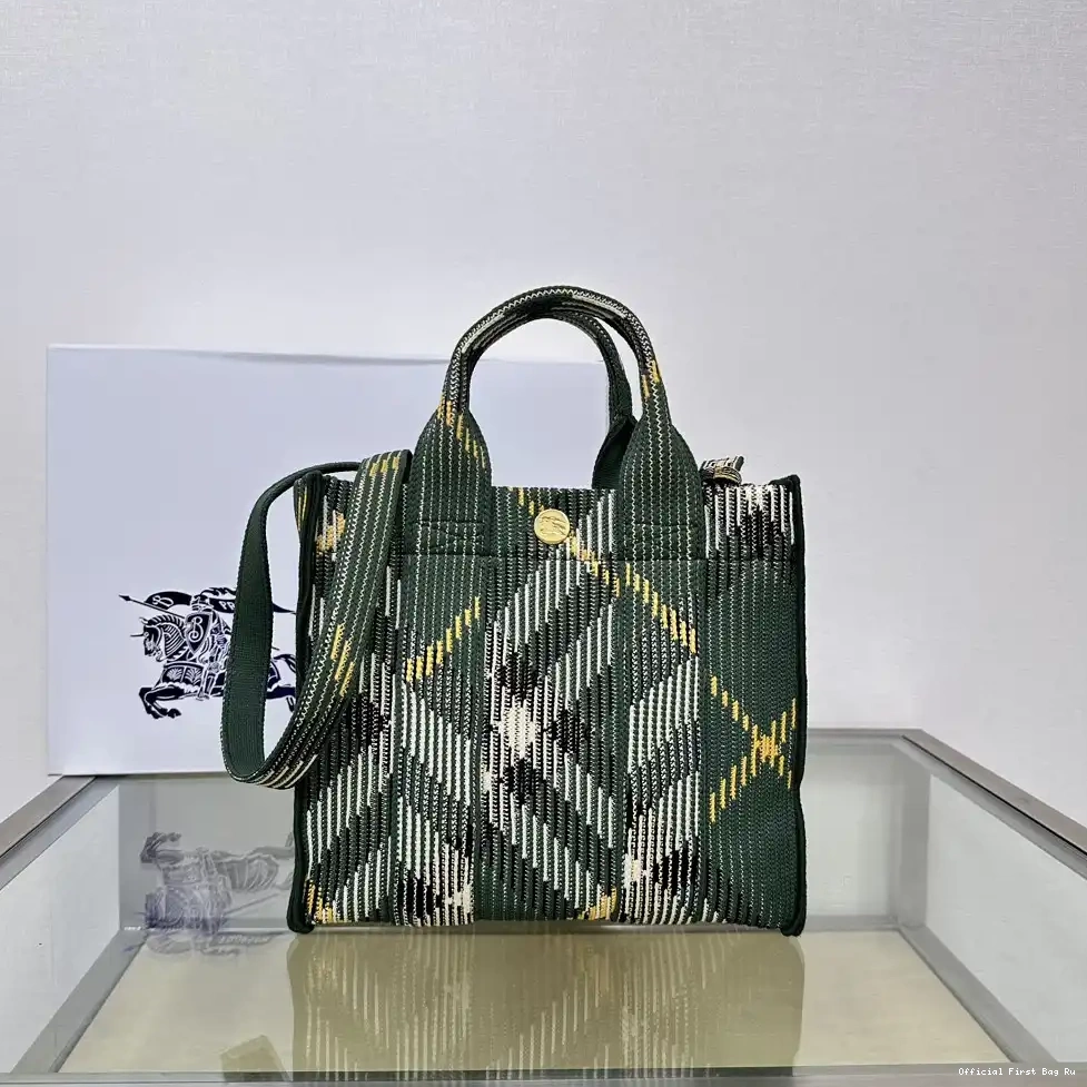 Official First Bag Ru Knitted Check Mini Tote-25*11*22CM Burberry 0209