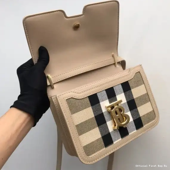 Official FirstBag Ru Leather Medium Bag TB Canvas BURBERRY and Check 0220