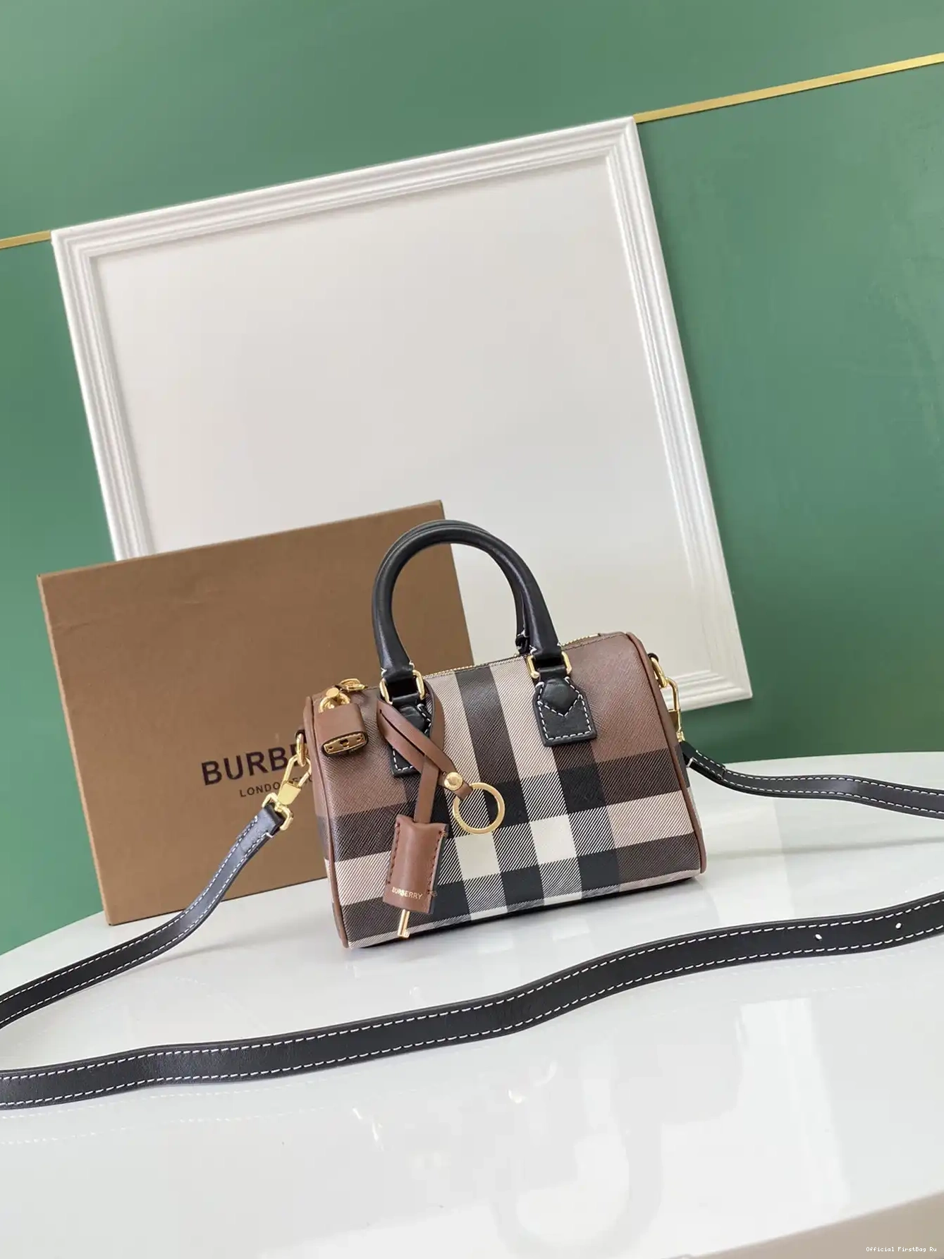 Official First Bag Ru Bowling Mini Check BURBERRY Bag-18.5*11*12CM 0221