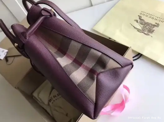 Official First Bag Ru in Medium Burberry Banner House and Check Leather The 0224