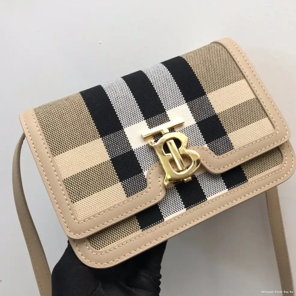 Official FirstBag Ru Leather Medium Bag TB Canvas BURBERRY and Check 0220