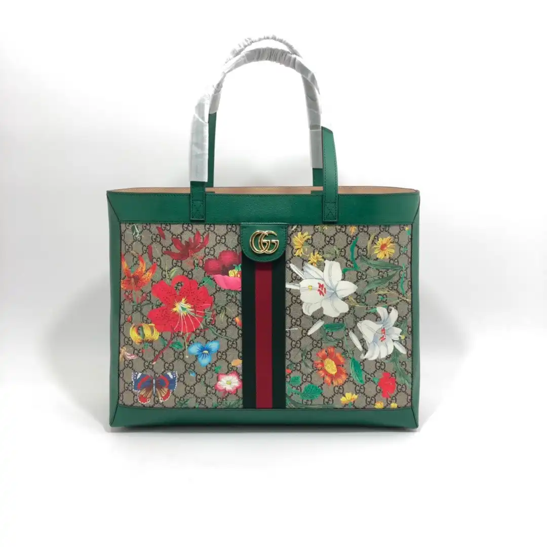 Official FirstBag Ru GUCCI GG Supreme Monogram Flora Web Large Ophidia Tote 0202