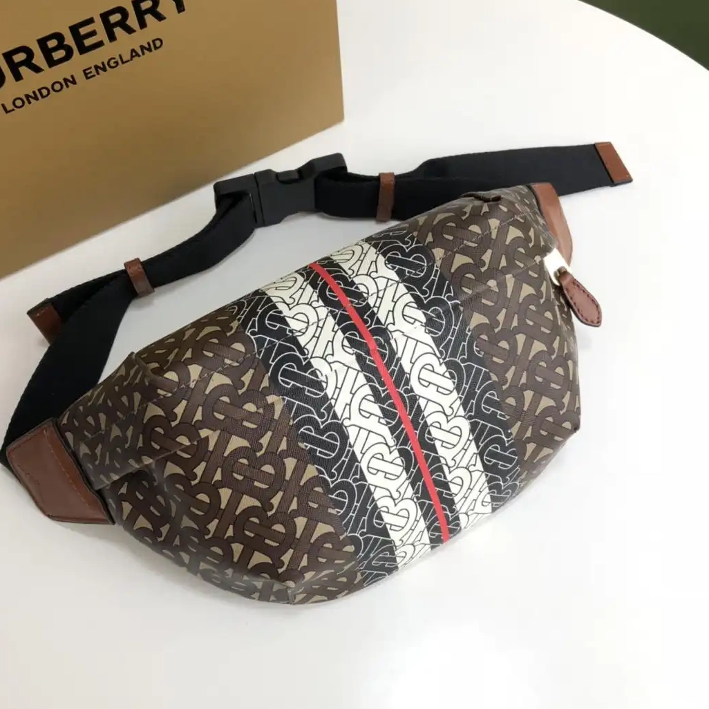 Official FirstBag Ru BUM BAG TMONOGRAM STRIPE PRINT E-CANVAS BURBERRY 0218